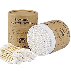 Hisopos de Algodón Orgánicos Naturales de Bambú de Doble Cabeza Redonda, Fabricados por OEM - Product Image 1