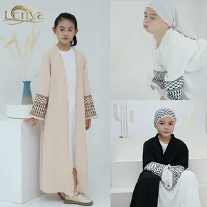 Loriya Kids Schattige Abaya Kwastje Borduurwerk Palestine Kefiyyeh Bescheiden Abaya Meisjes Open Abaya Moslim Kleding