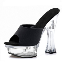 Nianzheni exotique 14cm cristal Transparent talon épais plate-forme pantoufles à talons hauts 5 pouces Demonias chaussures de danse exotiques