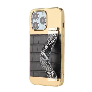 2022 Custom Plated Gold Phone Case Luxury Pu Leather Business Wristband Mobile Phone Case For Iphone 13 Pro Max