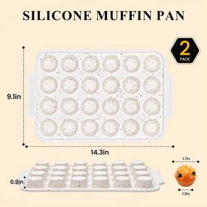 MUYULINS - Molde para hornear mini pasteles y muffins de silicona con marco metálico reforzado, antiadherente, sin BPA, color beige, 24 cavidades, certificado LFGB - Product Image 6