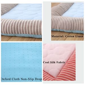 Summer Cooling Hunde bett Nachhaltiges Baumwoll leinen mit gestreiftem Design Feuchtigkeit beständige hand wasch bare Haustier kühl matte für heißes Wetter - Product Image 4
