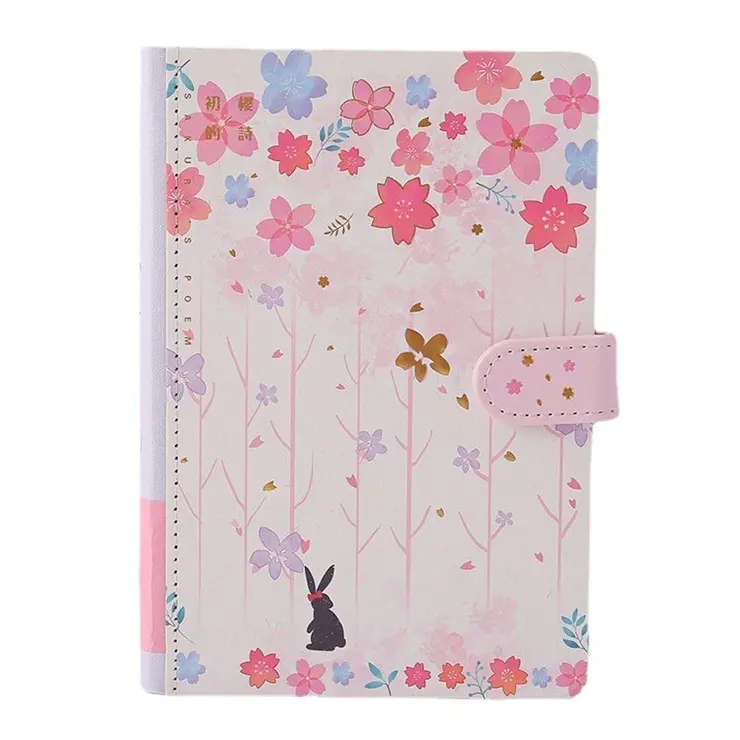 New kids children stationery items, beautiful cat and sakura prints leather cover diary book design B6 Thermal Binding notebook