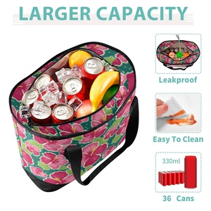 Fashion Custom Logo Pink Flower Travel Thermal Beach Cooler Bag Beer Drink Food Insulated Picnic Cooler Bag with Shoulder Strap - Product Image 4