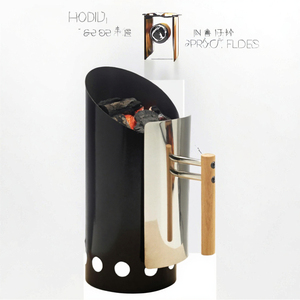 Encendedor de carbón moderno negro para chimenea, de hierro esmaltado duradero - Diseño plegable, alta presión, seguridad, mango de madera, para barbacoa automática - Product Image 3