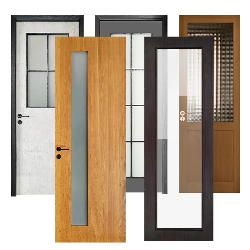 סין עץ זכוכית כפול דלת עיצוב עץ וזכוכית דלתות עץ אלון דלתות פנים מודרניות זכוכית
