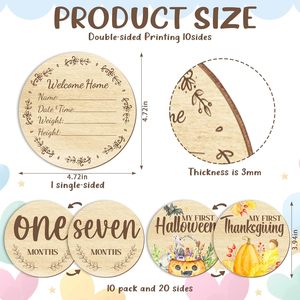 Carte Fotografiche Mensili in Legno Incise per Neonati, Accessori per Foto di Tappe Importanti del Bambino, Doppia Faccia, per Annuncio Nascita - Product Image 3