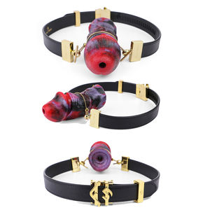 FAAk peluche tirer harnais en cuir véritable prise orale pour femmes bouche ouverte bouchon Bondage contraintes Silicone bouche Gag - Product Image 1