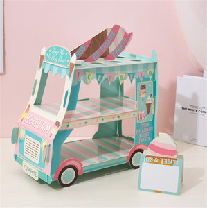 Vendita calda fai da te 3 livelli di cartone alto partito torta torre Stand Box forma di auto Dim Sum cartone torta Stand per la decorazione del partito - Product Image 2