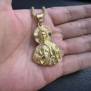 Lateefah Religious Men's <strong>Gift</strong> Stainless Steel Gold-plated Link Chain <strong>St</strong>. <strong>Jude</strong> Bust Pendant Necklace - Product Image 6