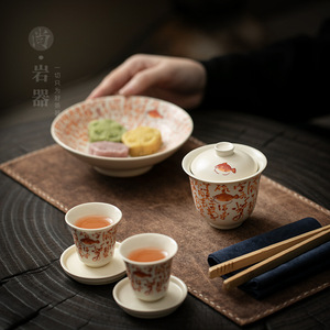 Juego de té de cerámica, Gaiwan de porcelana con tapa, dos tazas para té Kung Fu, juego de regalo para el té de la tarde, origen: Condado de Dehua - Product Image 4