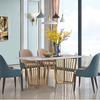 Ensemble de table à manger en marbre avec base en acier inoxydable de luxe, 6 chaises, design moderne européen, meubles de maison, appartement, salle à manger