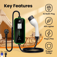 Chargeur EV portable 7 kW avec prise BS/Schuko/CEE, RCD de type A, câble TPU, IP65, Plug & Play, certifié CE/TUV, chargeur de voiture électrique portable