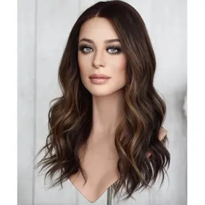 Wig Yahudi Coklat Tua Sorotan Virgin Eropa Platinum Pirang Halus Gelombang Alami 13X6 Lace Frontal Wig