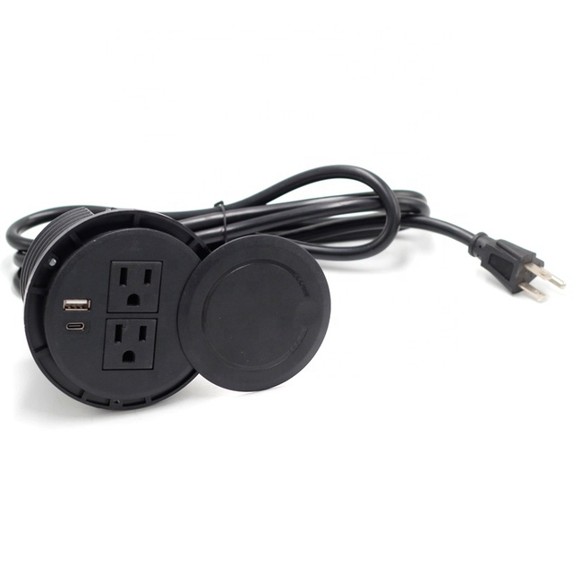 3 Inch Hidden in Office Desk US Power Outlet Conference Table Mini Smart Round Grommet Desk Power Socket with USB Port