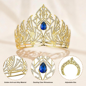 เครื่องประดับผมขายส่ง <span class=keywords><strong>มงกุฎ</strong></span>คริสตัลหรูหรา <span class=keywords><strong>มงกุฎ</strong></span>เจ้าหญิง <span class=keywords><strong>มงกุฎ</strong></span>เจ้าสาวโลหะผสม <span class=keywords><strong>มงกุฎ</strong></span>ประกวดสีทองสำหรับผู้หญิง - Product Image 2