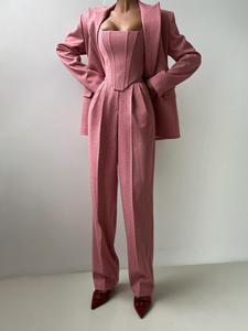 Set di Pantaloni Larghi alla Moda da Donna 3 Pezzi Elegante Blazer a Maniche Lunghe <span class=keywords><strong>con</strong></span> Cintura Canotta e Pantaloni Larghi a Vita Alta Completo da Donna - Product Image 5