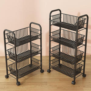 Étagère de rangement mobile et empilable à roulettes, design minimaliste moderne en fer, à trois/quatre/cinq niveaux, autoportante et démontable - Product Image 2