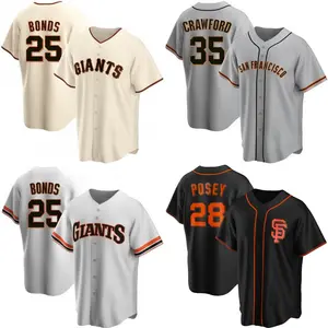 Jersey bisbol Pria San Francisco 25 Barry Bond 28 Buster Posey 35 Brandon Crawford Jersey dijahit S-3XL