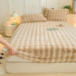 Sábanas de Lana de Conejo de Color Sólido con Elástico, Protector de Colchón Grueso y Cálido para Invierno, Sábana Ajustable de Felpa para Invierno - Product Image 3