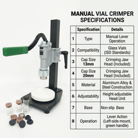 Crimpeuse manuelle de bureau ronde moyenne pour flacons 13-20 mm, machine à sceller les flacons, outil de sertissage à tête en acier inoxydable