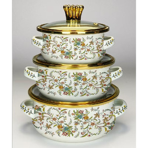 Chinese Style Soup Pot Enamel Pot <strong>Set</strong> 6pcs Enameled <strong>Saucepan</strong> <strong>Induction</strong> Cooker Universal Flowers and Birds Mini Cooker - Product Image 6