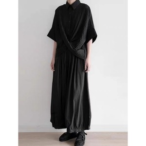 Blus Katun Campuran Bergaris Tekstur Asimetris Depan Model Prancis Chic Ukuran Besar (Plus Size) dan Oversize untuk Musim Panas 2026 Grosir - Product Image 4