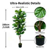 Tanaman Artificial Fiddle Leaf Fig 180cm, Ficus Lyrata Palsu dalam Pot untuk Dekorasi Lantai Ruang Tamu Modern, Lobi Hotel