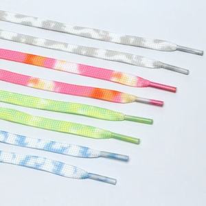 Lacets plats créatifs RY X05 Tie Dye 8MM en polyester, dégradé coloré, de remplacement pour AF1 et baskets des <span class=keywords><strong>années</strong></span> <span class=keywords><strong>70</strong></span>, vente en gros - Product Image 5