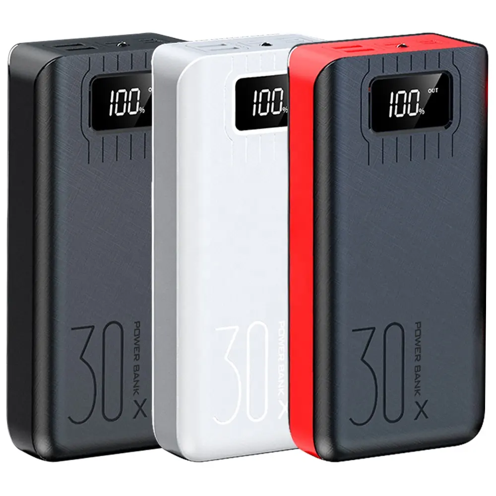 2022 NEW Power Bank 30000mAh 3 USB Digital Display LED Lights External Battery Portable Fast Charger For iPhone