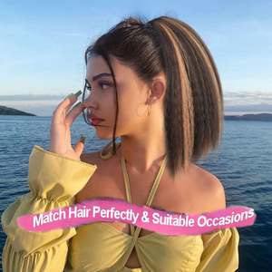 Queue de cheval synthétique Yaki Kinky Straight en gros, extension de cheveux à cordon, installation facile, fibre haute température, à enrouler - Product Image 5