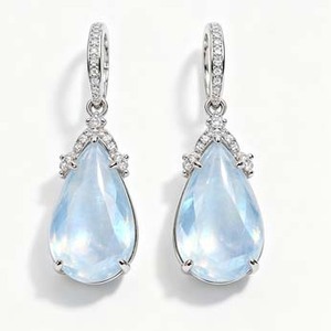 Moonstone <b>Dangle</b> <b>Earrings</b> Round Cut Diamond Look Fine Stud <b>Earrings</b> Elegant Jewelry Gift - Product Image 4