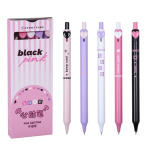 Stylo gel en forme de cœur de dessin animé coréen, papeterie kawaii, stylos gel 0,5 mm, ensemble de stylos gel noirs - Product Image 1