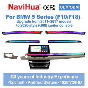 Autoradio Android Navihua avec Carplay, éclairage d'ambiance et panneau de climatisation pour BMW Série 5 F10 F18 2011-2017 - Product Image 1