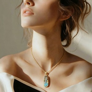 Pendentif géométrique en pierre naturelle, collier plaqué or en cuivre, bijoux de mode unisexes - Product Image 2