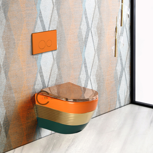 WC suspendu mural en céramique couleur or, toilette de luxe dorée électro-plaquée pour salle de bain - Product Image 3