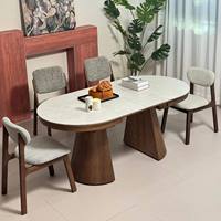 Table à manger multifonctionnelle en travertin de style médiéval de luxe léger, design pliable invisible, table extensible
