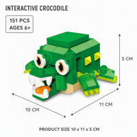 Ensemble de blocs de construction interactifs Crocodile personnalisé de 151 pièces avec bouton poussoir et bouche mobile, jouet de construction animale STEM, marque privée OEM