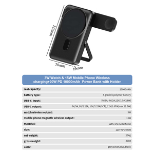 Batterie externe 10000 mAh avec écran numérique et support, charge sans fil 3W, charge sans fil 15W pour montre, charge rapide PD22.5W, IS-CK801 - Product Image 4