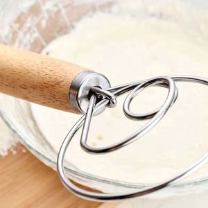 Dough Whisk Stainless Steel Dutch Style Bread Dough Hand Mixer Long Wooden Handle Kitchen <b>Baking</b> Tools for Bread and Pastry - Product Image 5