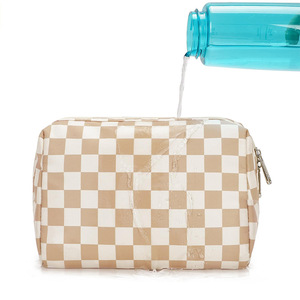 Sac à cosmétiques à imprimé à carreaux, sac de maquillage de voyage étanche, pochette de rangement portable pour articles de toilette pour femmes, voyage quotidien - Product Image 5