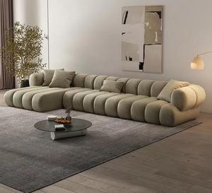 Moderne minimalistische woonkamerbankcombinatie, stoffen bekleding, golvende rupsvorm, duurzaam, comfortabel zitten voor open woninginrichting - Product Image 5