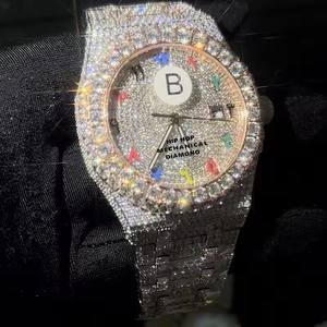 ผ่านเพชรทดสอบหรูหรา VVS Moissanite นาฬิกาผู้ชายกันน้ำกรณีโลหะสแตนเลสเย็นออกข้อมือนาฬิกาสายกล - Product Image 1