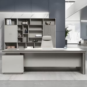 Meubles de bureau de luxe, bureau de direction moderne en forme de L avec armoire latérale, grand poste de travail pour PDG et directeur, taille personnalisée - Product Image 5