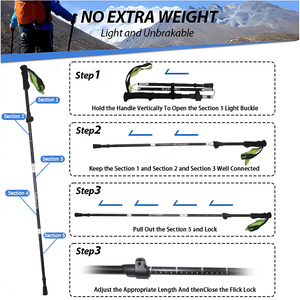 Lightweight <strong>3K</strong> Carbon Fiber Collapsible Trekking Poles, Quick Lock Adjustable Hiking Sticks for Outdoor Camping Travel - Product Image 4