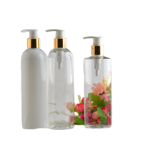 Bouteille de gel douche, lotion ou shampoing personnalisable en plastique PET de 400 ml, forme Boston, avec pompe, or ou argent, pour cosmétiques et soins de la peau, impression sérigraphique - Product Image 1