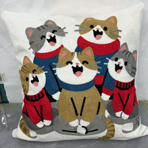 Funda de Cojín Decorativa de Algodón Bordada a Mano de 18x18 con Diseño Abstracto de Gato de <span class=keywords><strong>Picasso</strong></span> - Product Image 4