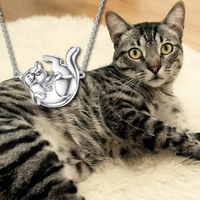 YFN Animal Jewelry Design Collier pendentif chat mignon gravé en argent sterling 925