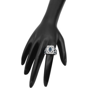 Ornaatis – bague de cocktail rectangulaire en diamant blanc et bleu, coupe ronde 2.09 Cttw, en argent sterling 925, taille 8, bijoux de fête pour femmes - Product Image 5