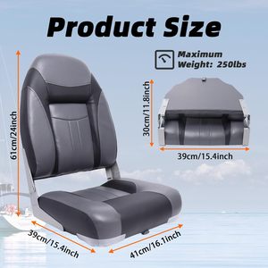 Deluxe Hochlehner Klappbarer Angelbootsitz Grau/Schwarz mit Dicker Polsterung, Aluminium-Scharnier, Universelle 5x5 Halterung für <span class=keywords><strong>Jon</strong></span>-/<span class=keywords><strong>Bass</strong></span>-/Pontonboote - Product Image 2